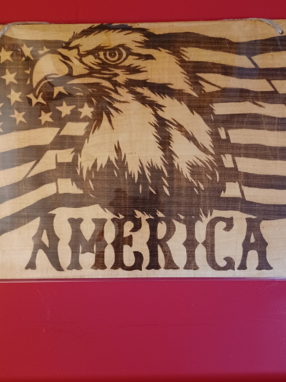 Patriotic Wood-Burned 'AMERICA' Eagle Wall Sign